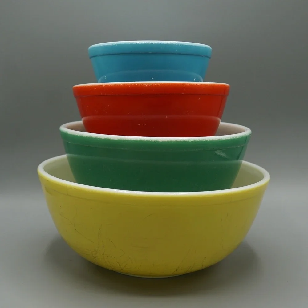 Vintage Pyrex Primary Colors Mixing Bowl Set 401 402 403 404 Yellow Green Red